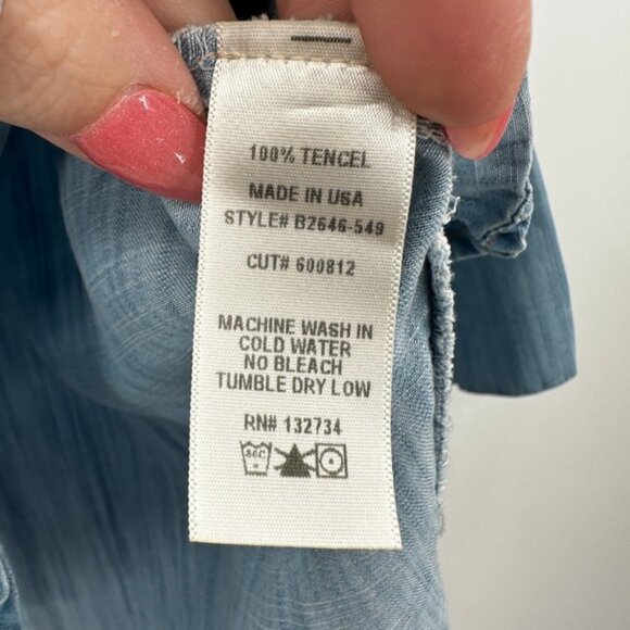 Bella Dahl Womens Light Wash Tencel Button Down High Low Shirt - Picture 4 of 5